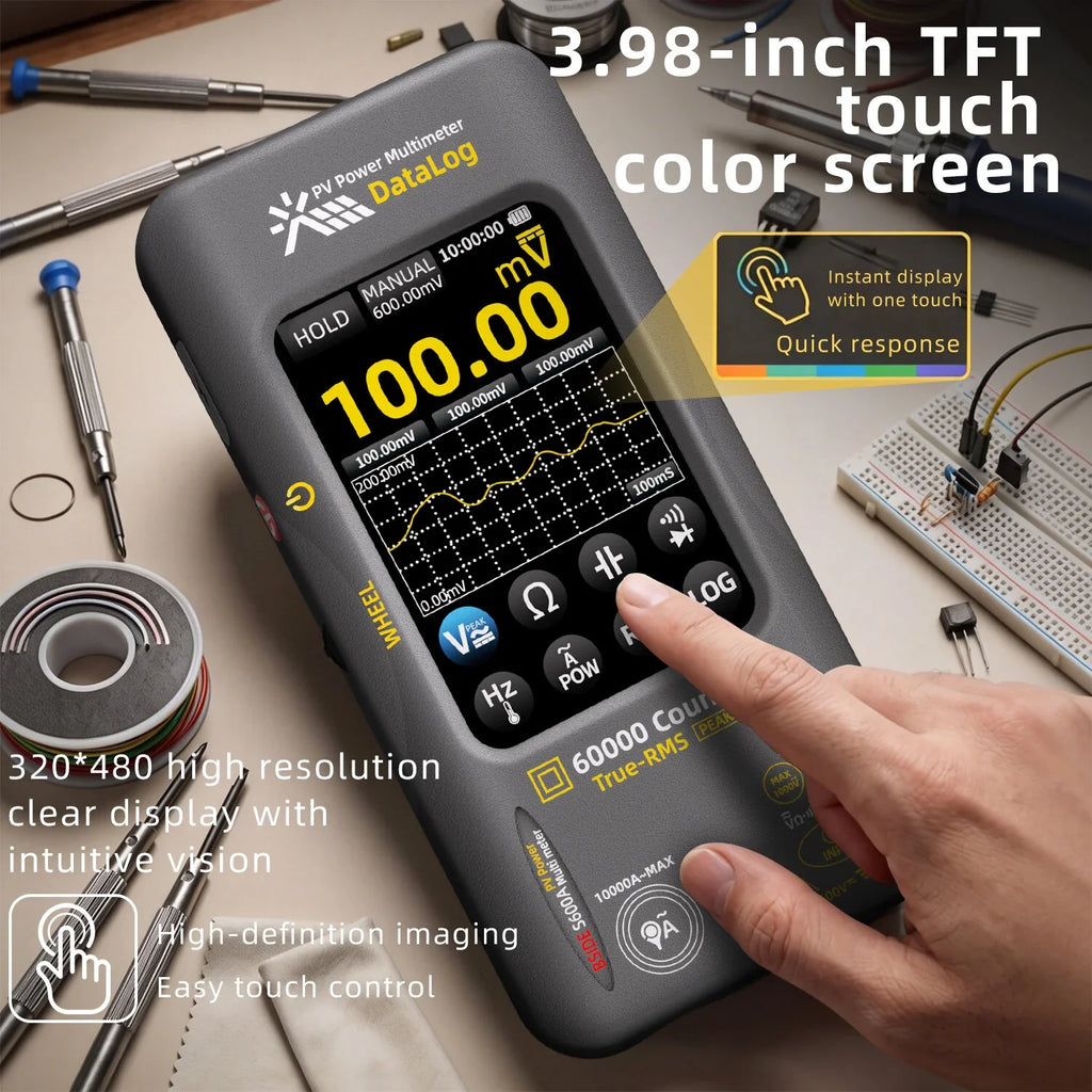 BSIDE S600A 3.98 inch TFT touch screen showing a voltage reading